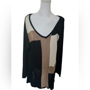 Elegant Women's V-Neck Long Sleeve Top - Black, Cream, and Brown